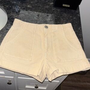 American Eagle Outfitters Cream Corduroy High-Waist Shorts